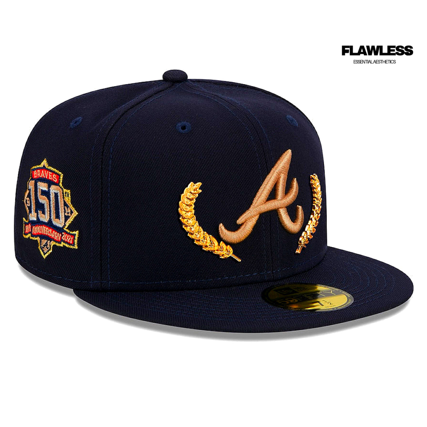 New Era Navy Atlanta Braves Gold Leaf 59FIFTY Fitted Hat