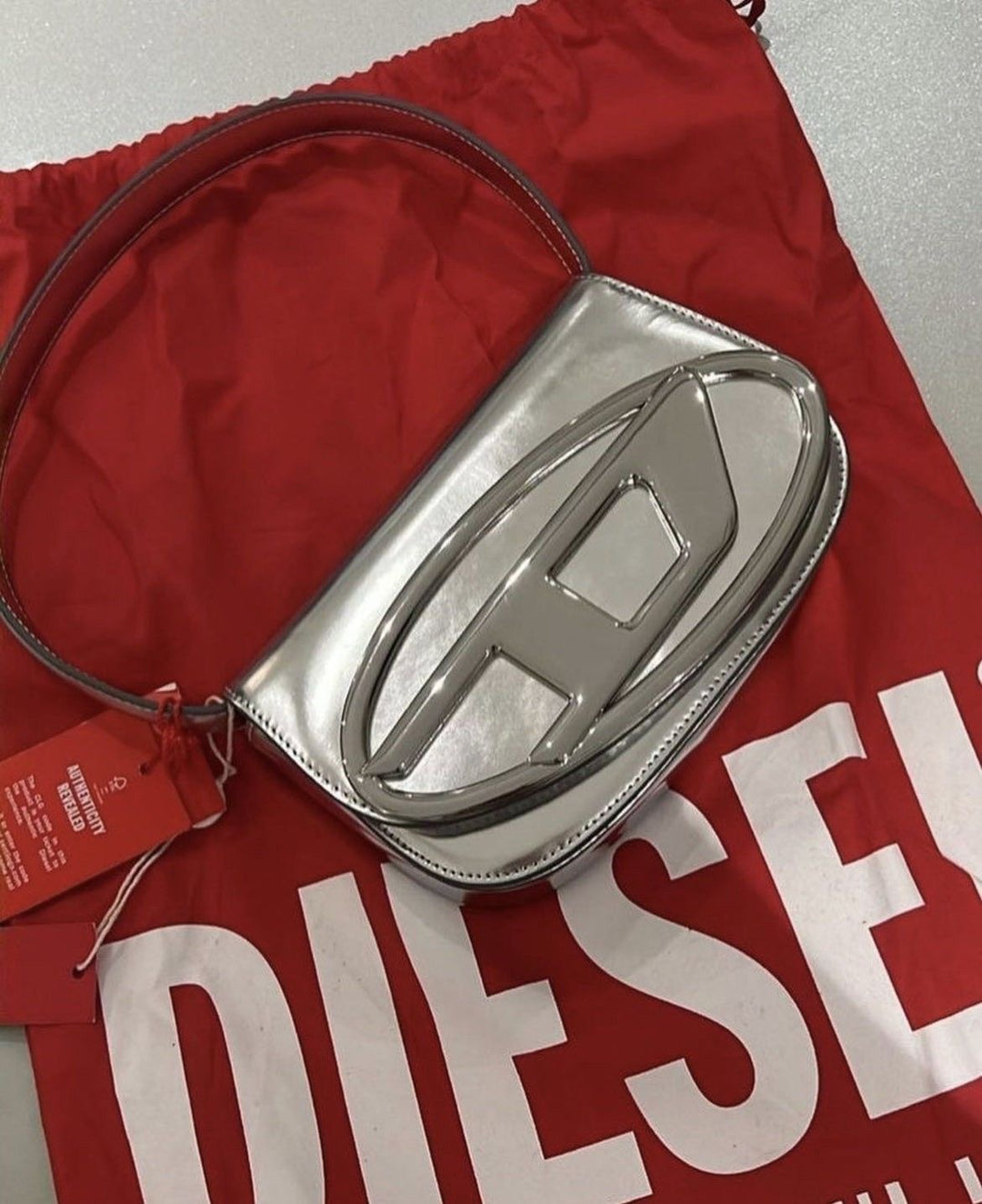Diesel 1DR leather crossbody bag "Silver"