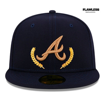 New Era Navy Atlanta Braves Gold Leaf 59FIFTY Fitted Hat